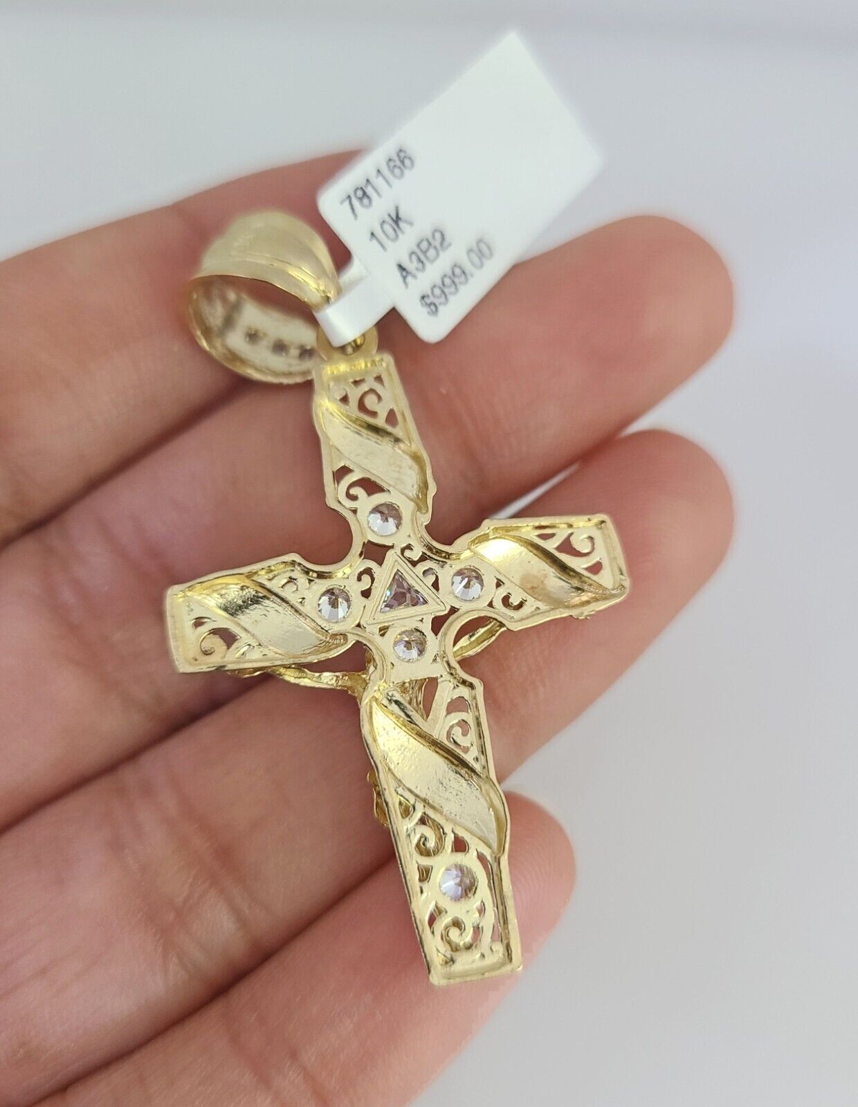 Real 10k Gold Chain Pendant SET Jesus Cross Charm Miami Cuban Link Necklace 2mm